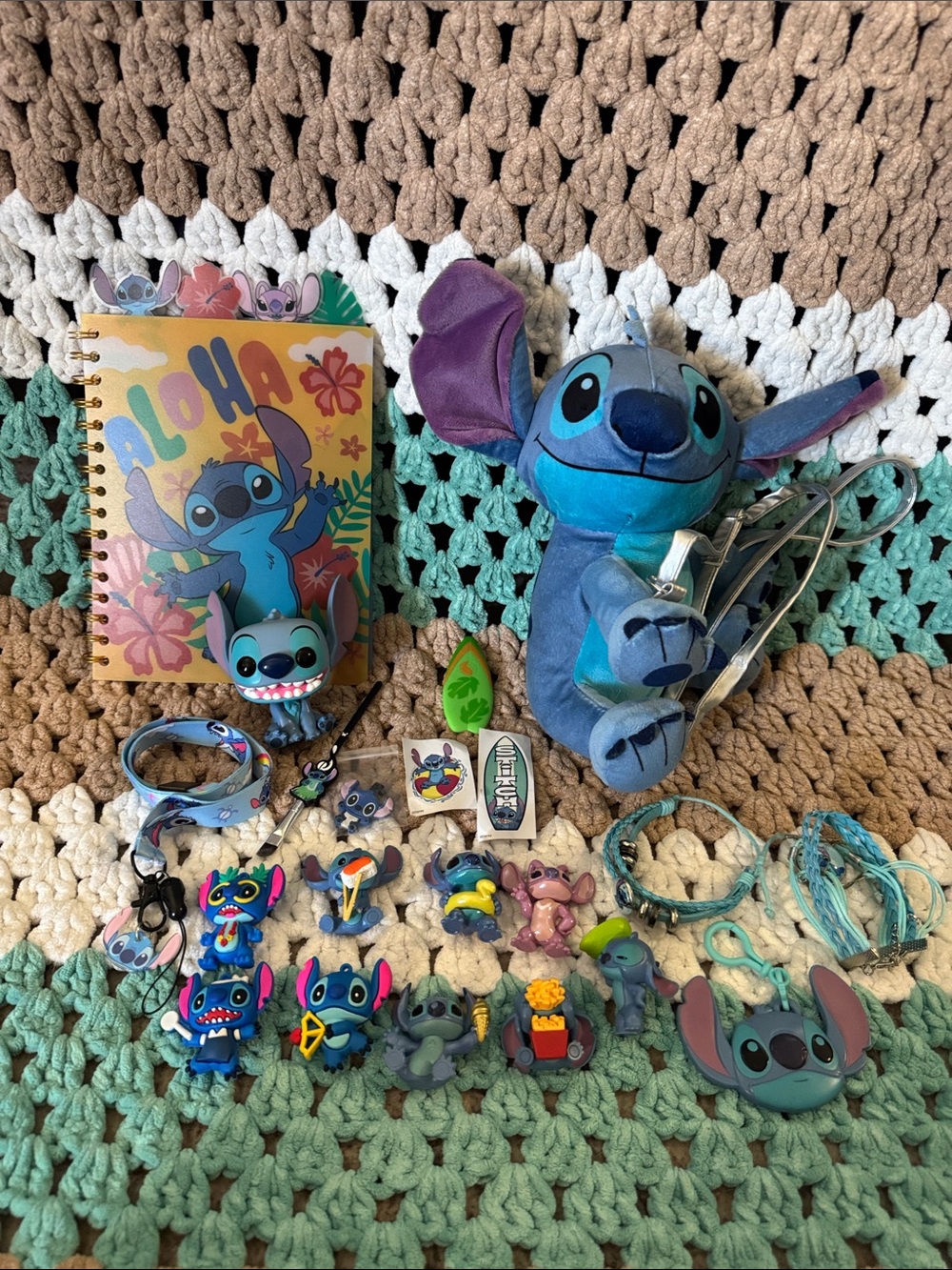 21pc Disney Stitch Plush Purse & Blue Character Figurine Accessory Lot Bundle